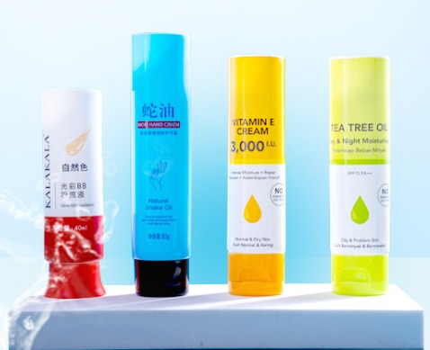 Round cosmetic tube styles with colorful printing and different caps